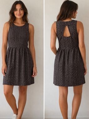 Silence + Noise Black White Textured Sleeveless Back Cutout Fit & Flare Dress